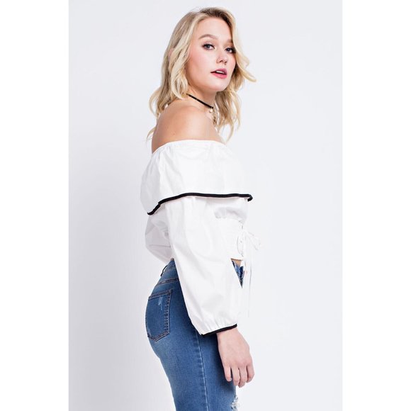 Women's Super Cute Comfy Off Shoulder Top With Contrast Detail Linning & Corset - Picture 4 of 10